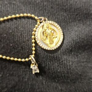 Gold Saint Benedict Pendant Braxelet with Crystal Accent - Women Jewelry